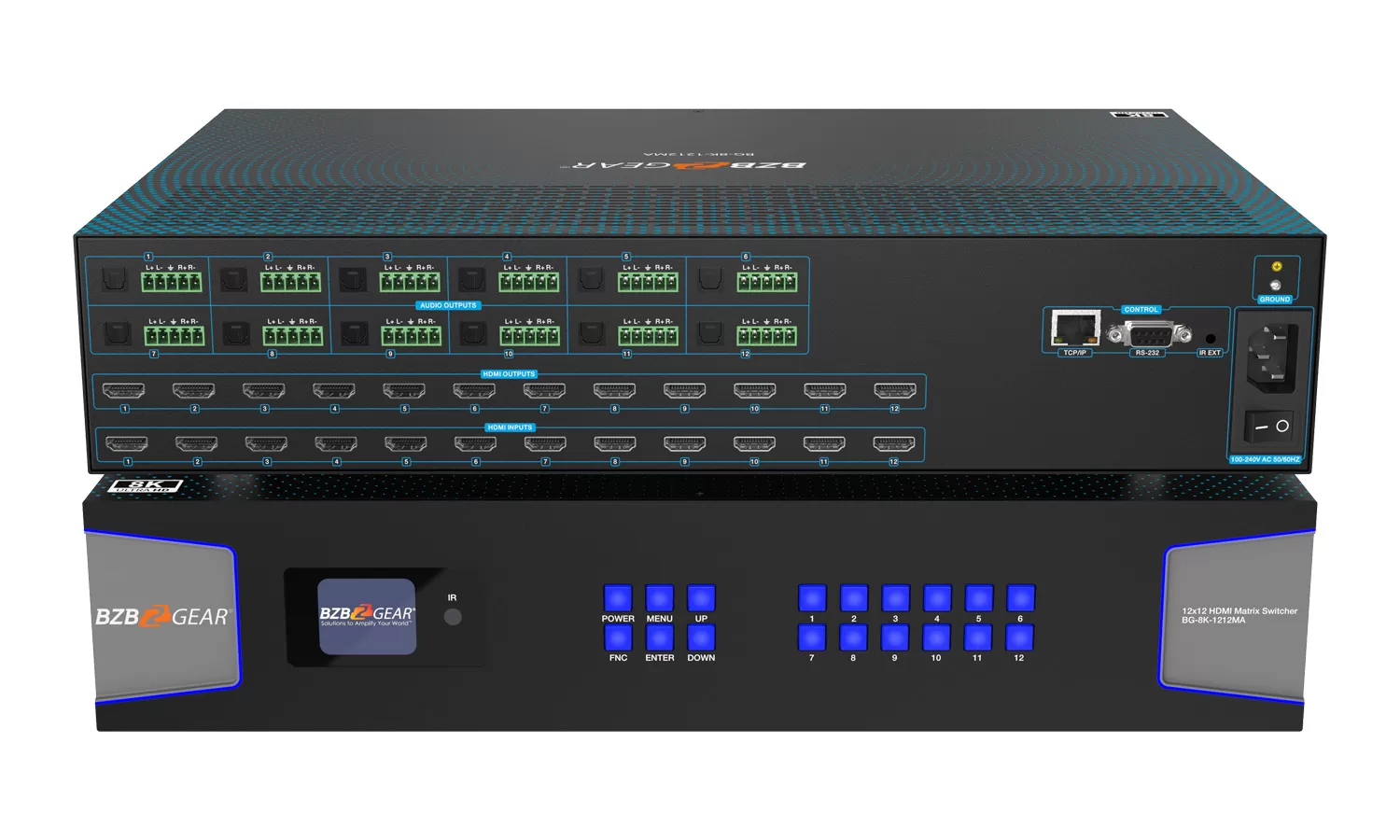 BG-8K-1212MA | 12x12 8K UHD HDMI 2.1 Matrix Switcher with Audio De-embedder (8K60, 4K120 4:4:4 10bit VRR, FVA, ALLM support) BG-8K-1212MA | 12x12 8K UHD HDMI 2.1 Matrix Switcher with Audio De-embedder (8K60, 4K120 4:4:4 10bit VRR, FVA, ALLM support)