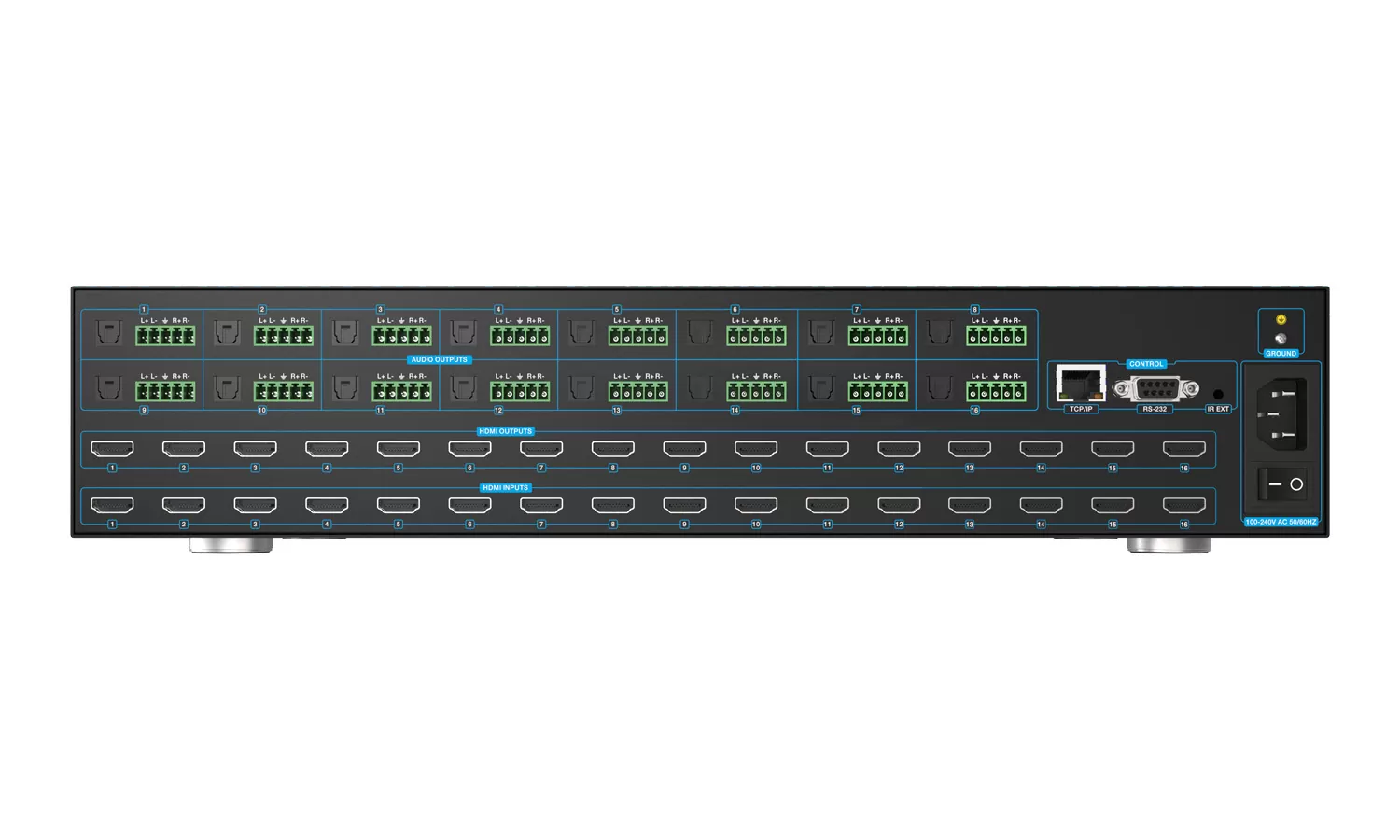 BG-8K-1616MA | 16x16 8K UHD HDMI 2.1 Matrix Switcher with Auto Downscalling/Audio De-embedder (8K60/4K120 4:4:4 and VRR/FVA/ALLM Support) BG-8K-1616MA | 16x16 8K UHD HDMI 2.1 Matrix Switcher with Auto Downscalling/Audio De-embedder (8K60/4K120 4:4:4 and VRR/FVA/ALLM Support)